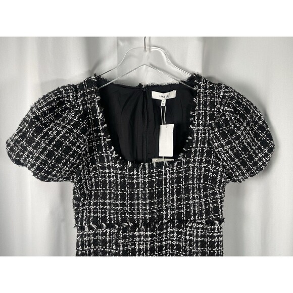 LIKELY Alessandra Pudd Sleeve Black & White Tweed Mini Dress Sz 4 New - Picture 5 of 9